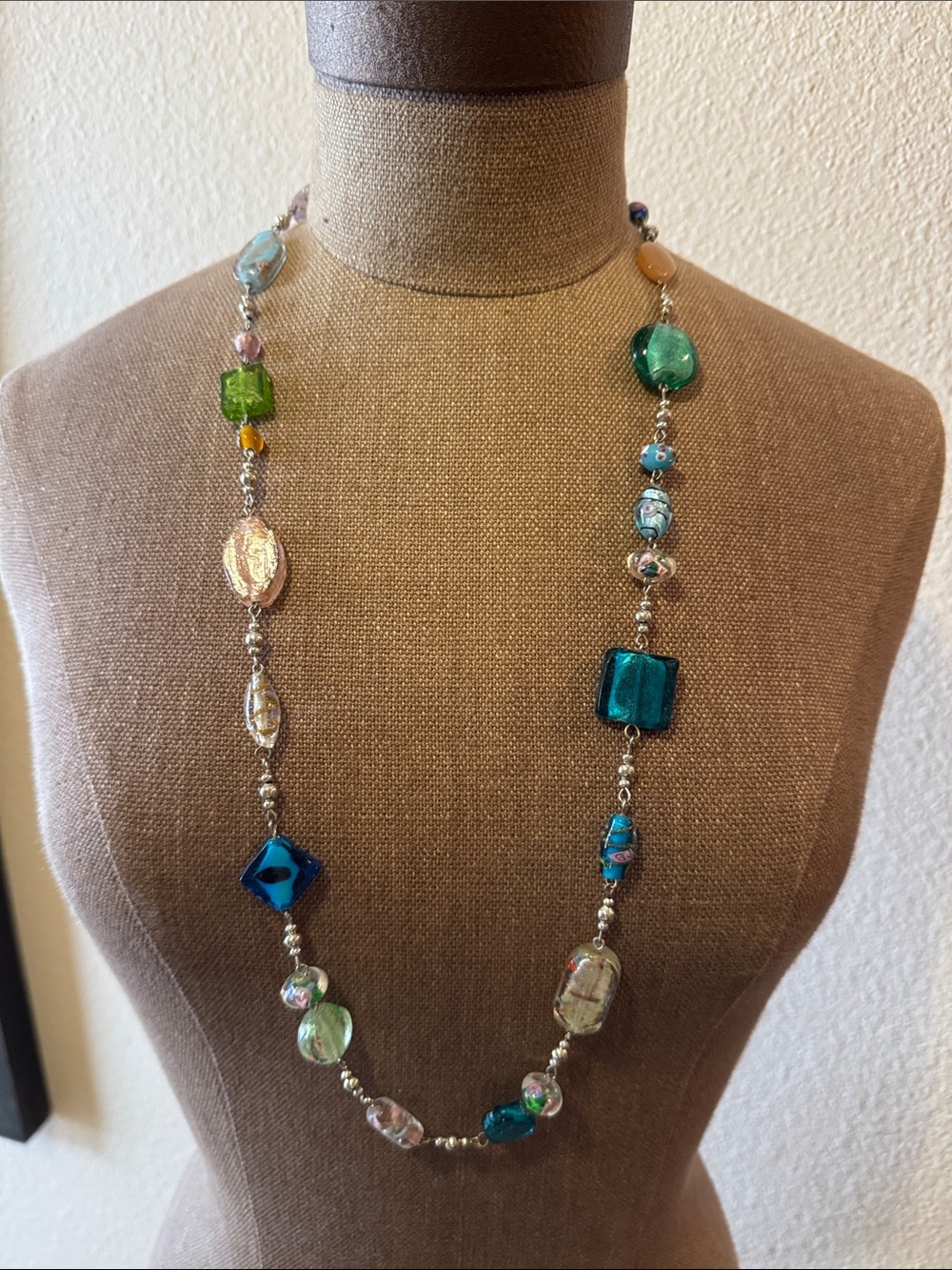 Premier Long Artistically Handmade Multicolor Glass Bead Necklace